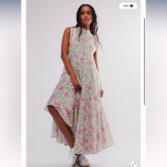 Free People Bali Adaire Metallic Dots Printed Floral Maxi Dress M